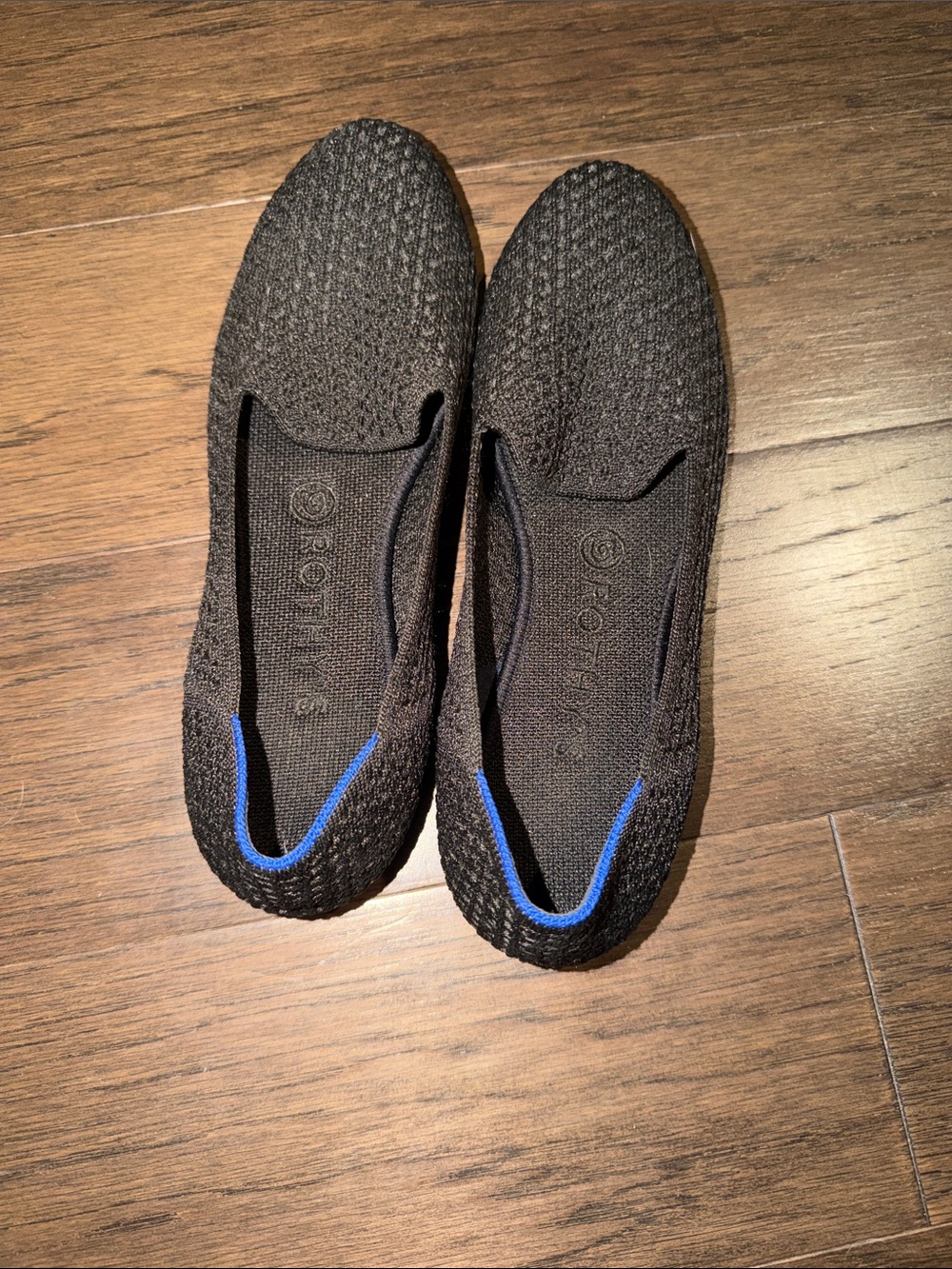 Rothy's Men's Black Knit Slip-On Loafers with Blue Trim